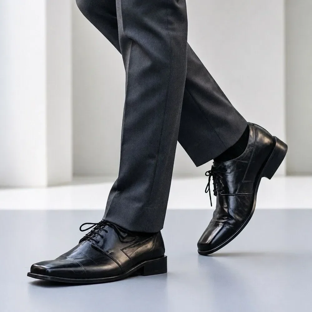 Marco Vicci Magnum Black Croc Embossed Leather Oxfords Mens 12M
